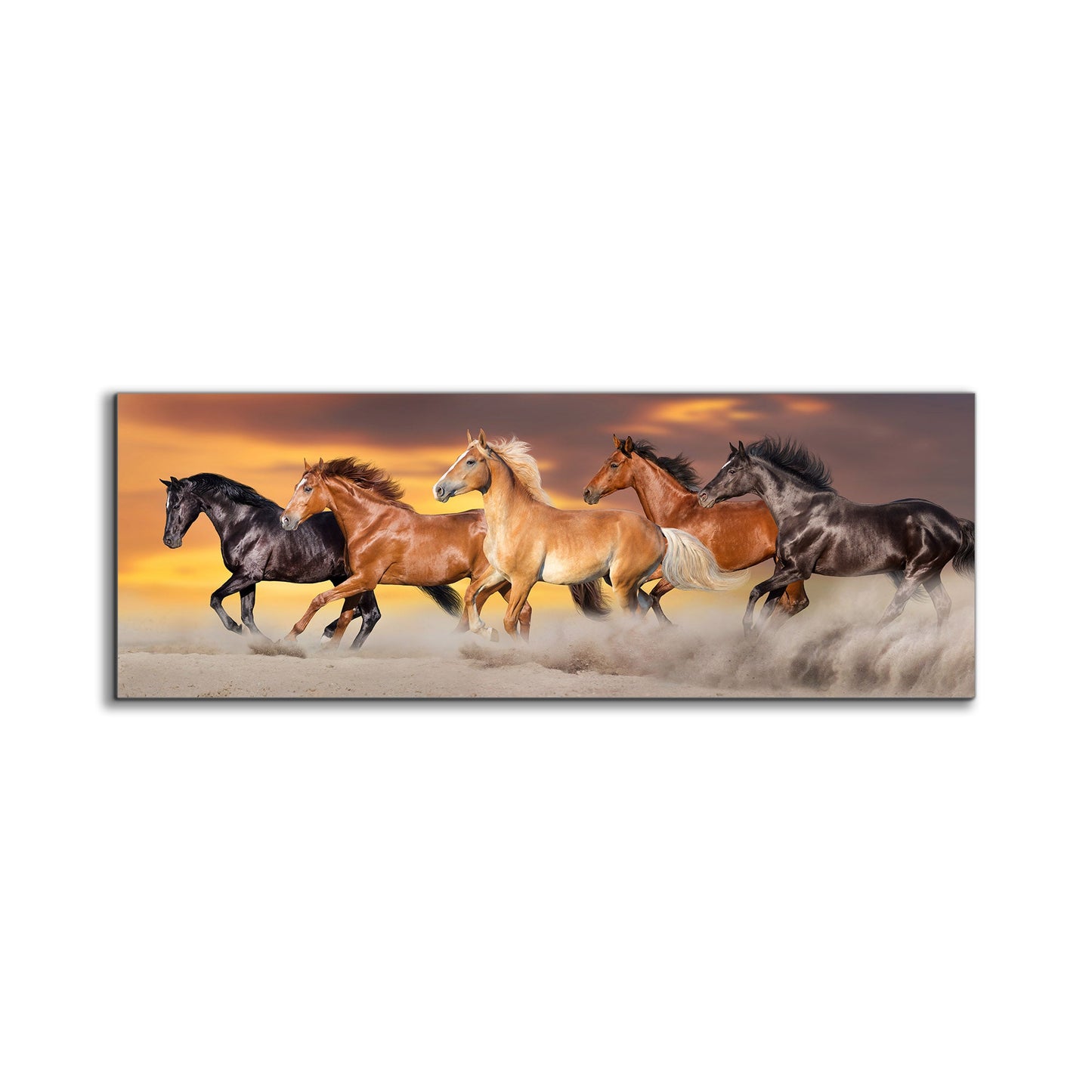 Team of Five Horses- Wildlife Canvas Art - Gold varnish-0