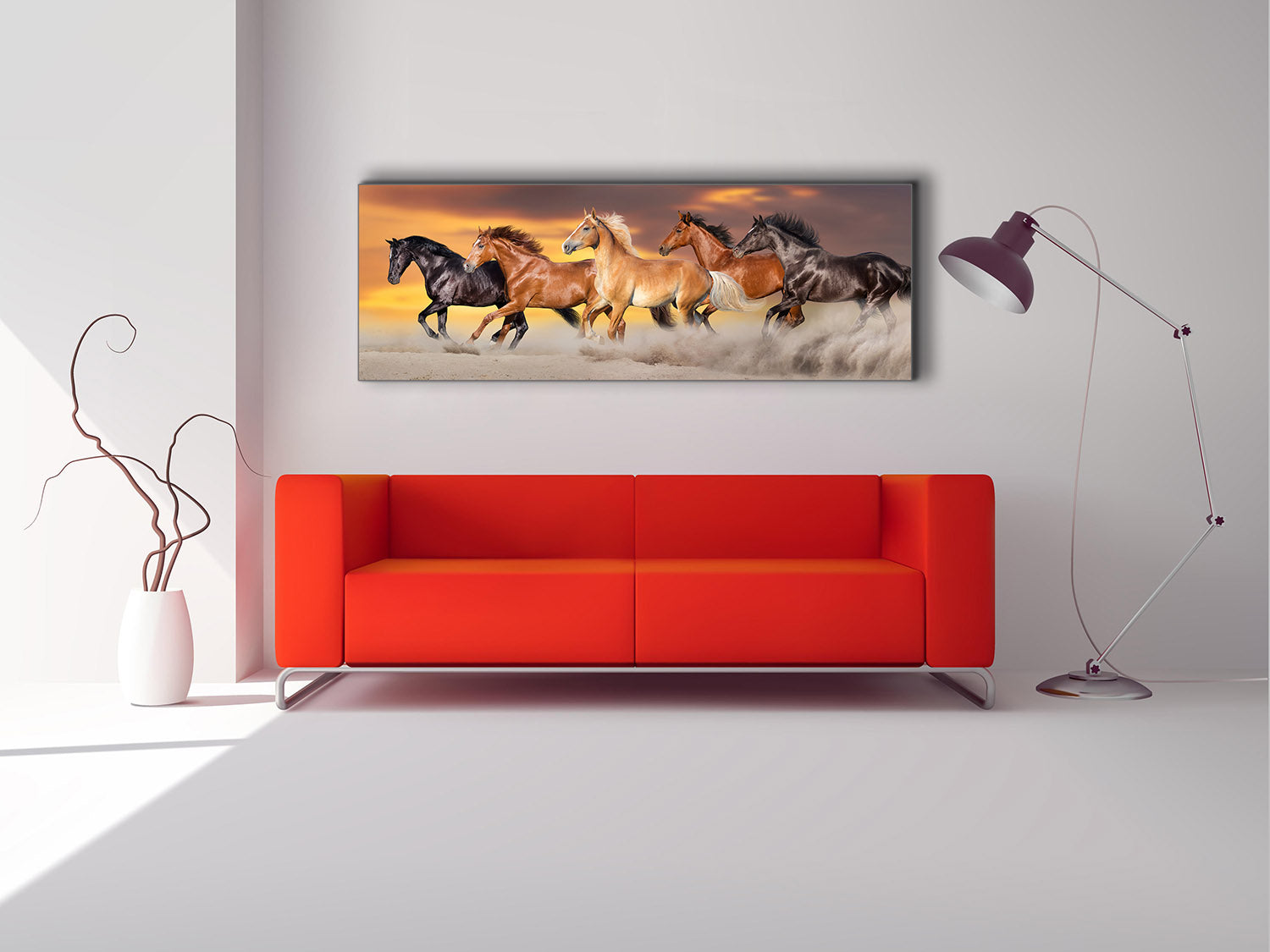 Team of Five Horses- Wildlife Canvas Art - Gold varnish-2