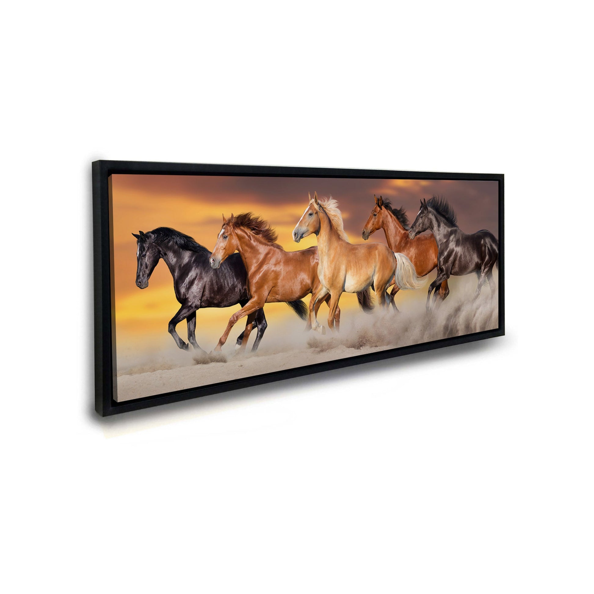Team of Five Horses- Wildlife Canvas Art - Gold varnish-5