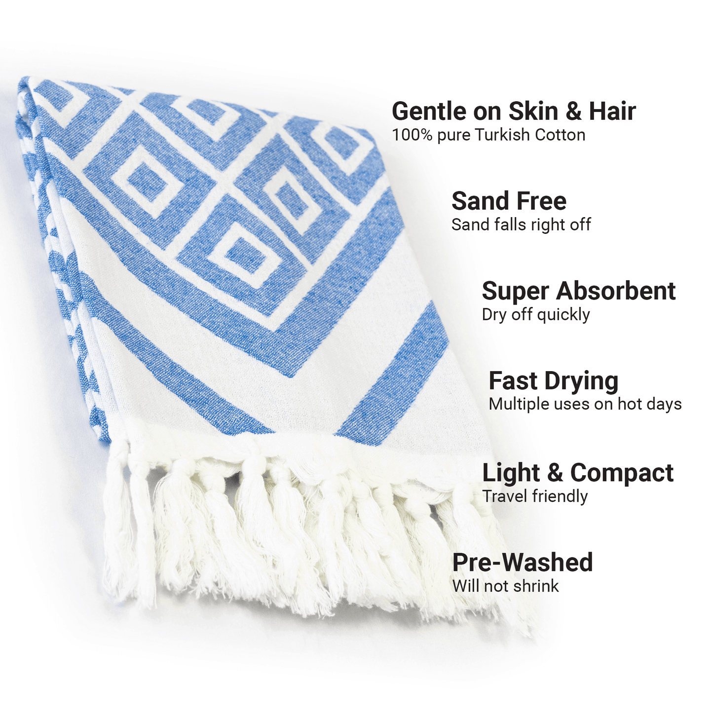 Turkish Towel | Hand Towel | Blue + White-3