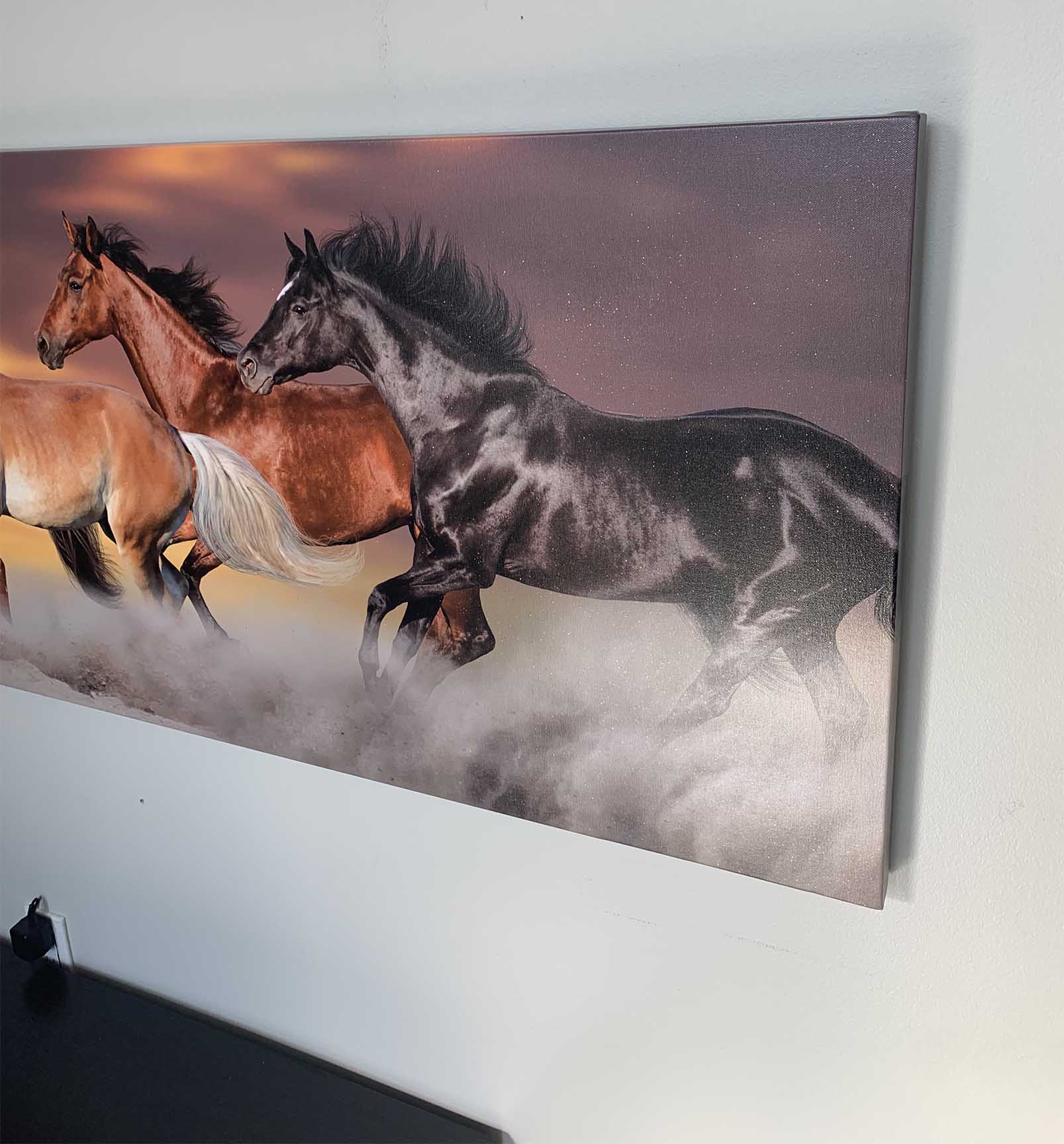 Team of Five Horses- Wildlife Canvas Art - Gold varnish-3