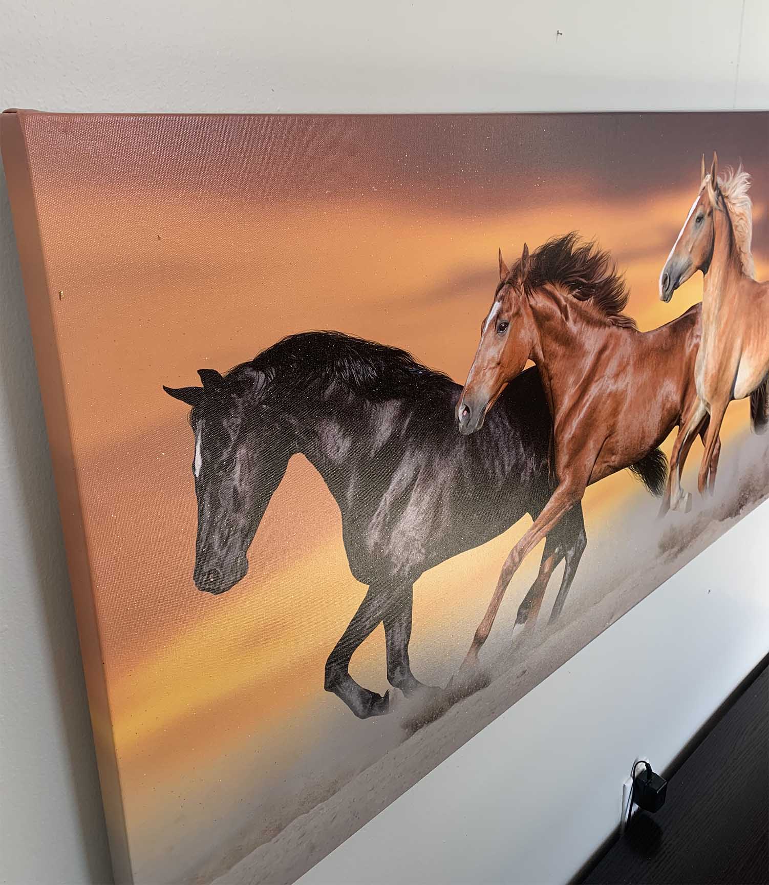Team of Five Horses- Wildlife Canvas Art - Gold varnish-4